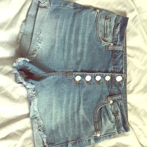 High-waisted medium wash jean shorts